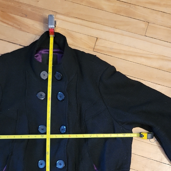 Laura Plus Elegant Black Double-Breasted Pea Coat 50% Wool - Picture 9 of 15